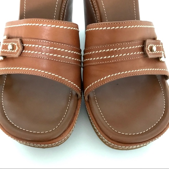 Sergio Rossi | Wedge Mules - Saddle Tan - Picture 7 of 12